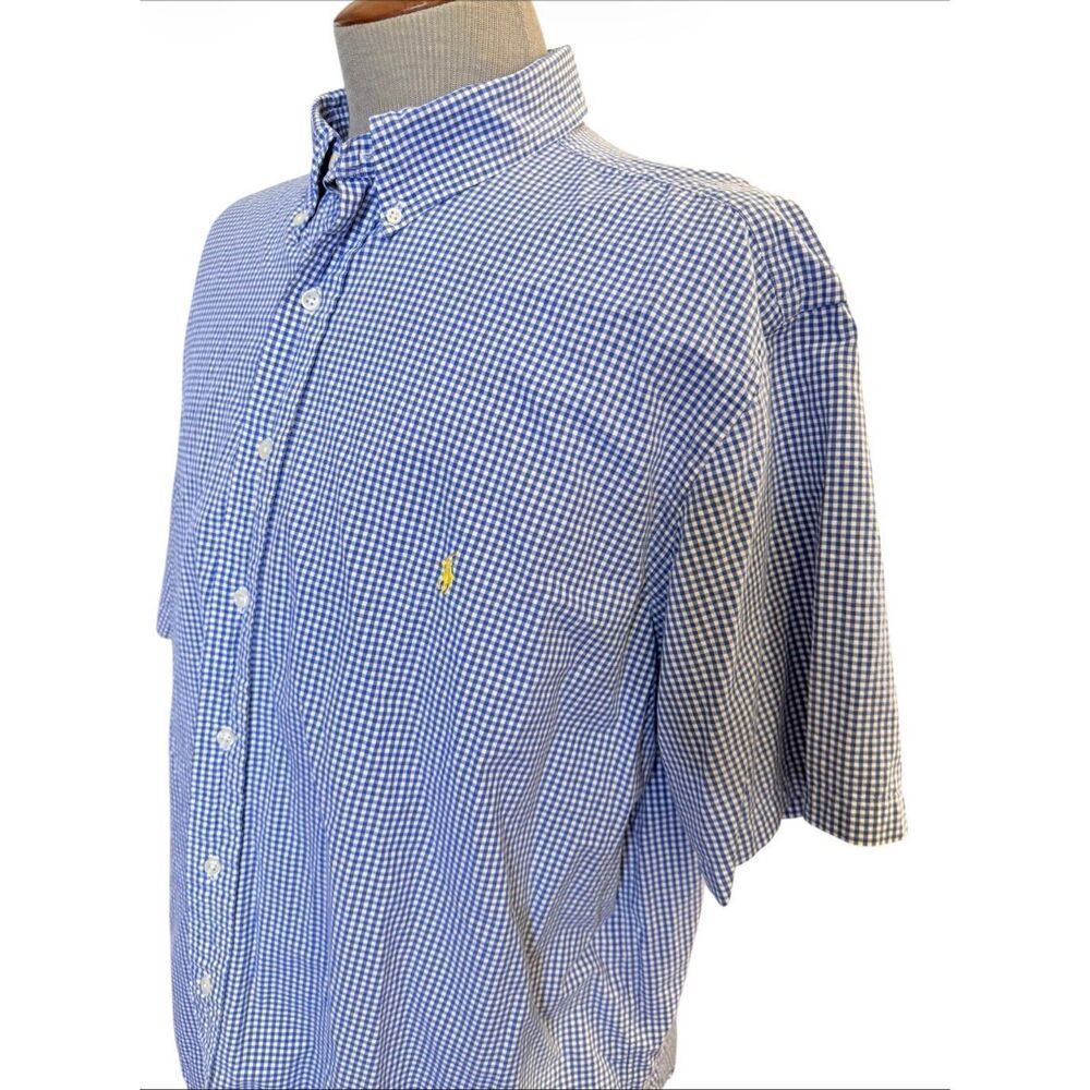 Ralph Lauren Button Down Mens 2XB Blue Gingham Classic Fit Shirt Sleeve Pony Log - Picture 8 of 11